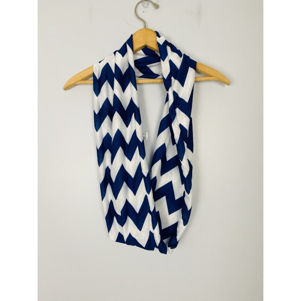 Womens Chevron Print Infinity Scarf Blue & White Fashion Scarf 6.5" x 25" Medium